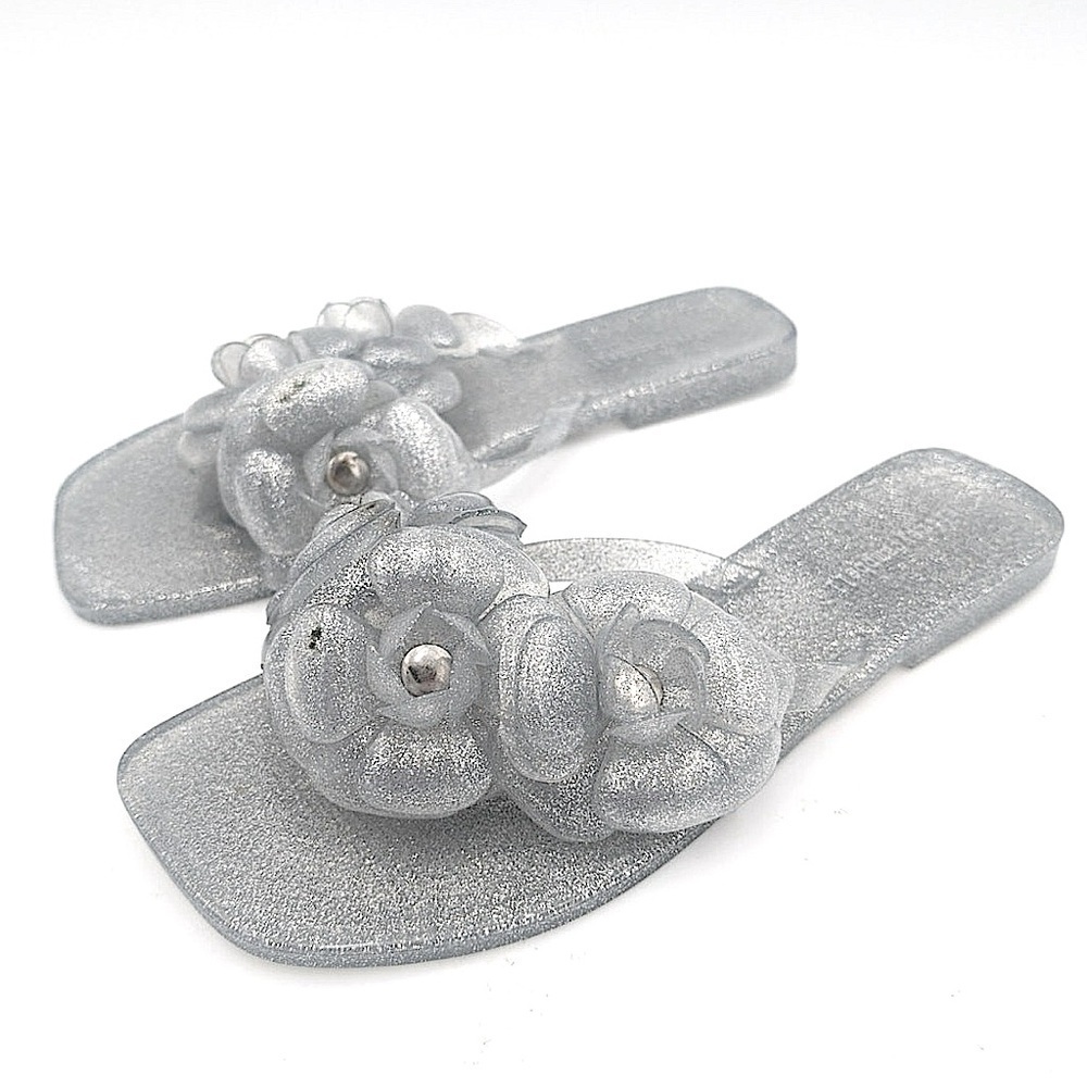 Jeffrey Campbell silver floral thing sandals size 7
